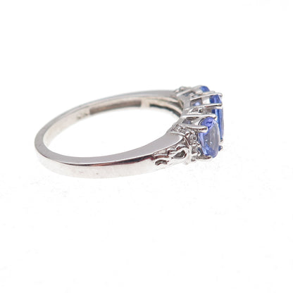 Chuck Clemency 925 Sterling Silver Real Tanzanite & White Topaz Ring Size 8