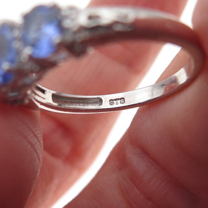 Chuck Clemency 925 Sterling Silver Real Tanzanite & White Topaz Ring Size 8