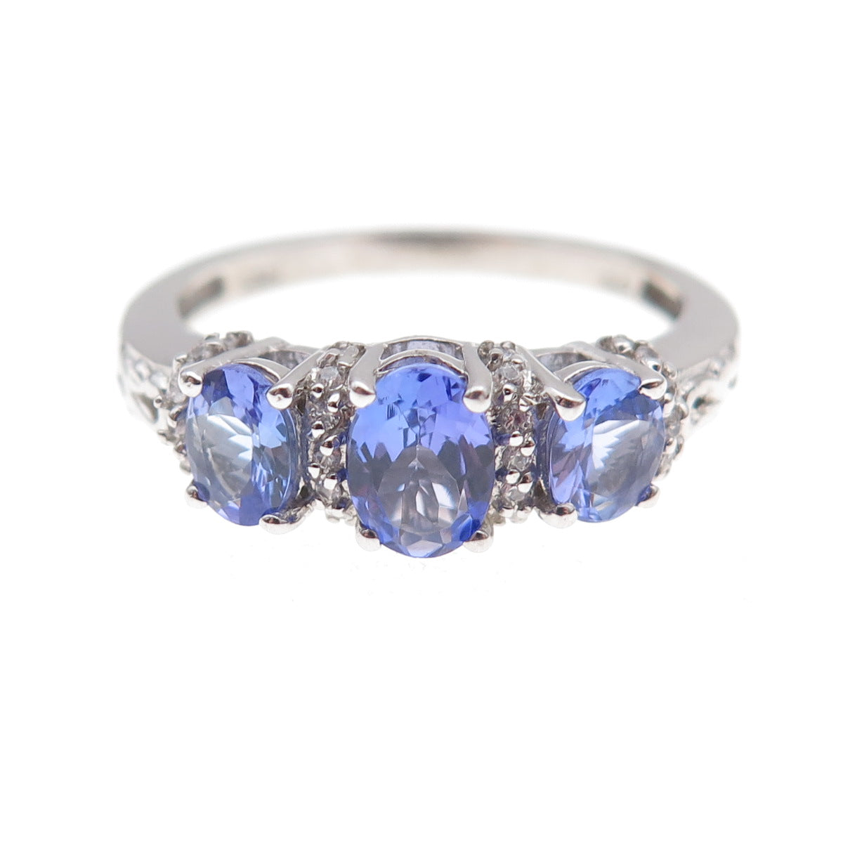 Chuck Clemency 925 Sterling Silver Real Tanzanite & White Topaz Ring Size 8