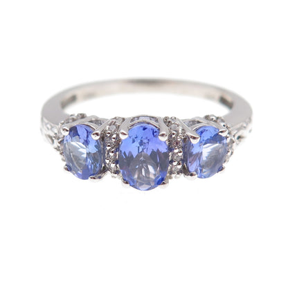 Chuck Clemency 925 Sterling Silver Real Tanzanite & White Topaz Ring Size 8