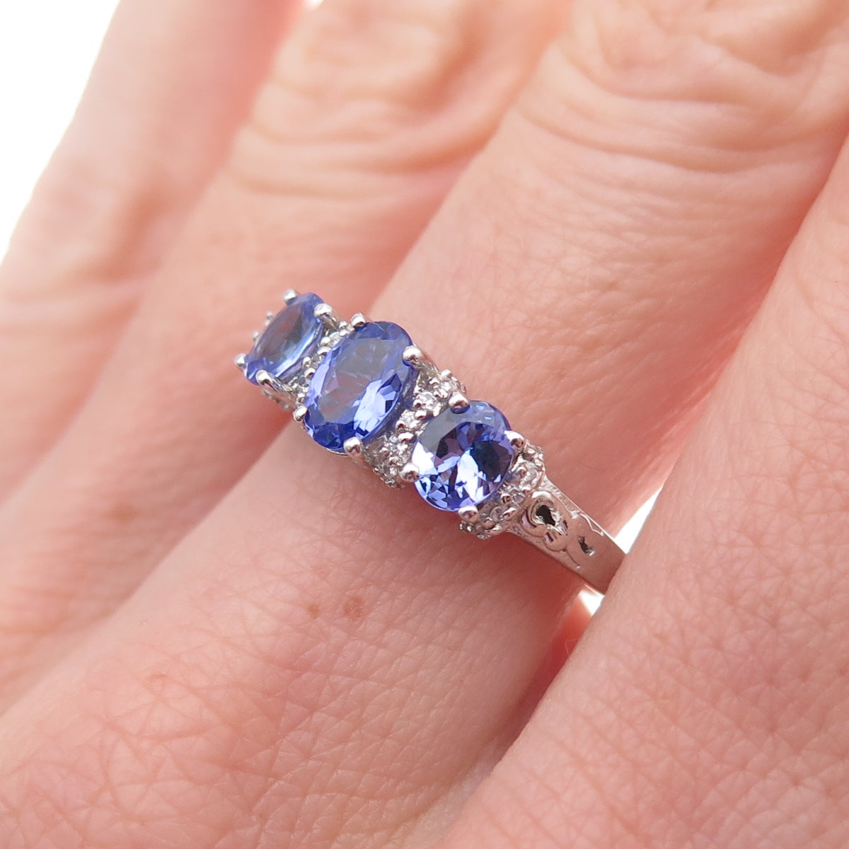 Chuck Clemency 925 Sterling Silver Real Tanzanite & White Topaz Ring Size 8