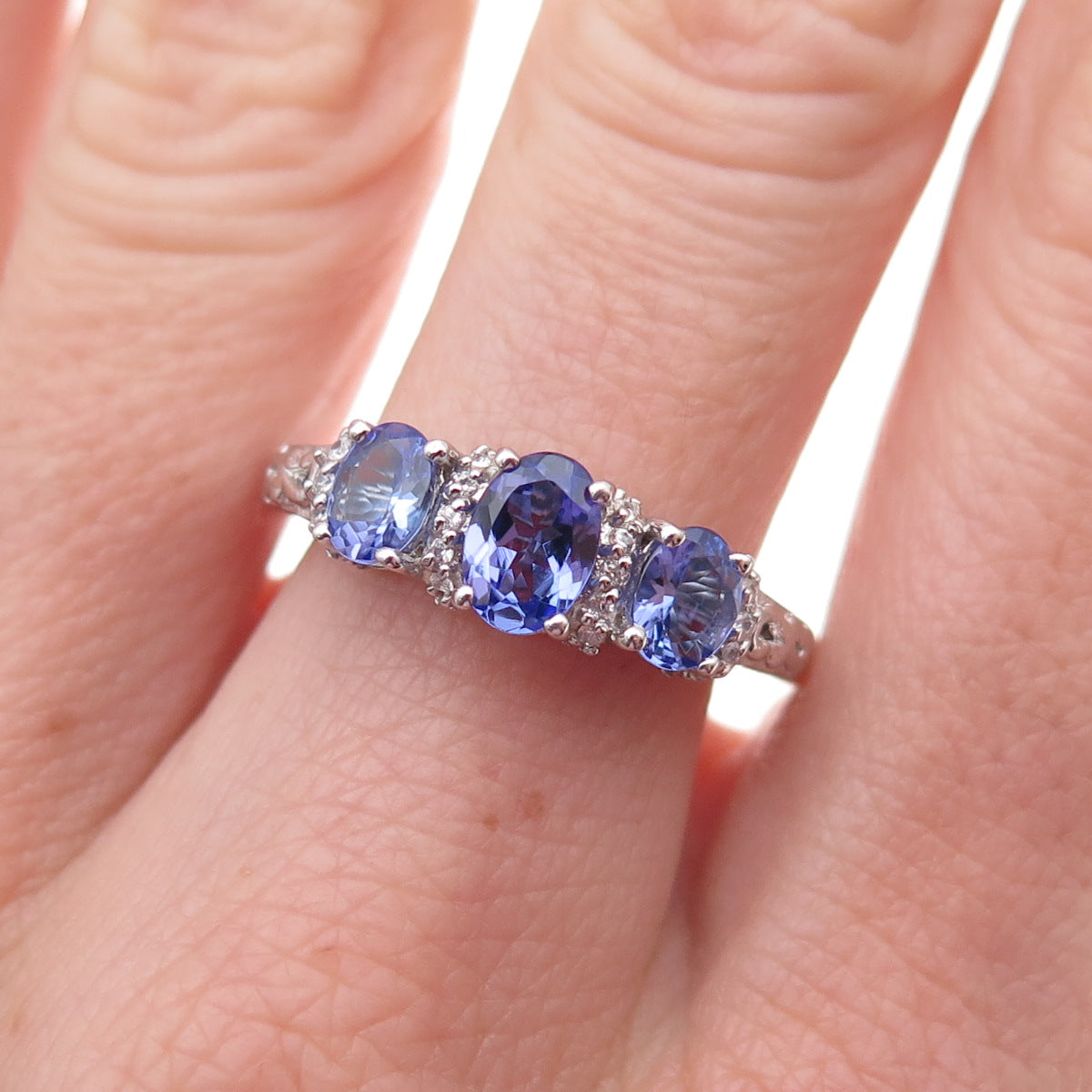 Chuck Clemency 925 Sterling Silver Real Tanzanite & White Topaz Ring Size 8