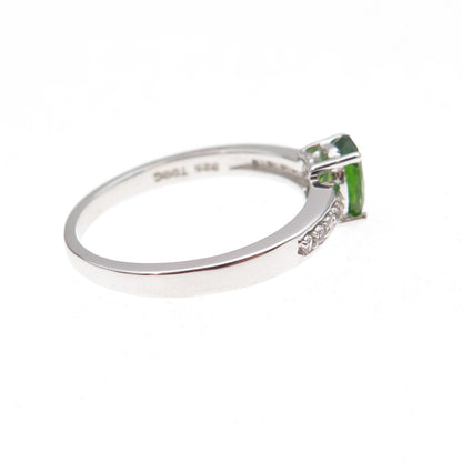 925 Sterling Silver Real Peridot & White Topaz Ring Size 8