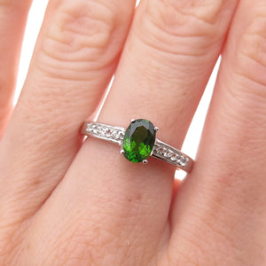 925 Sterling Silver Real Peridot & White Topaz Ring Size 8
