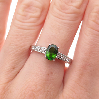 925 Sterling Silver Real Peridot & White Topaz Ring Size 8