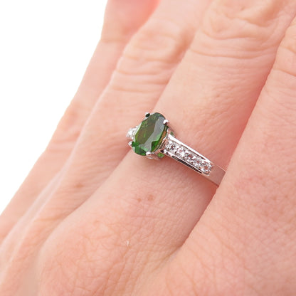 925 Sterling Silver Real Peridot & White Topaz Ring Size 8