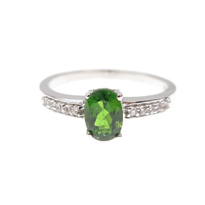 925 Sterling Silver Real Peridot & White Topaz Ring Size 8