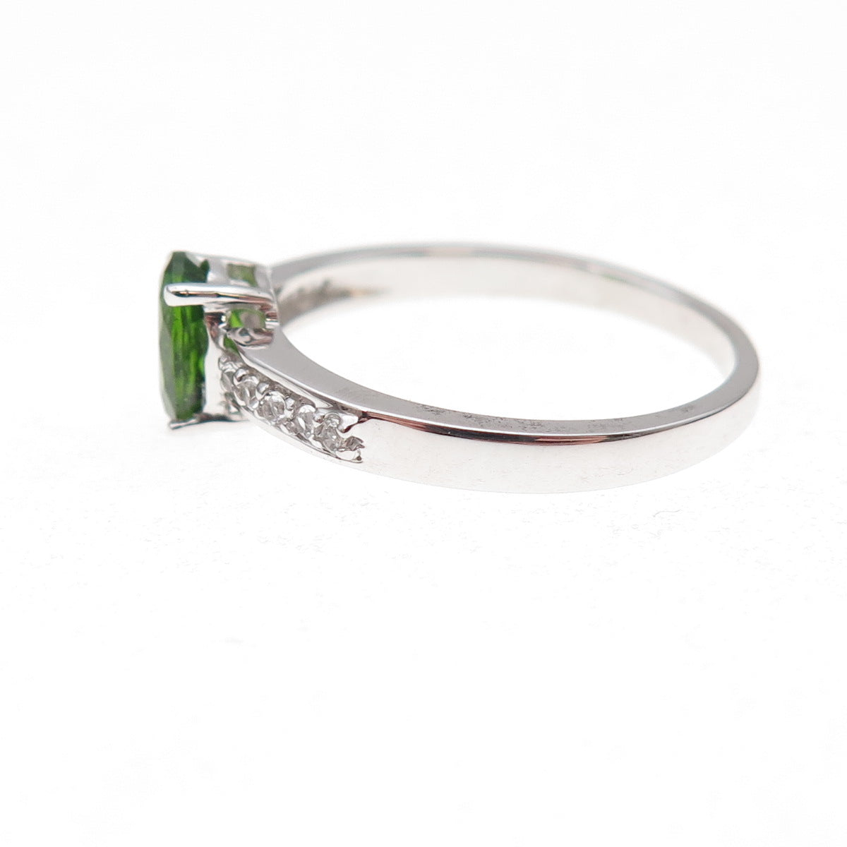 925 Sterling Silver Real Peridot & White Topaz Ring Size 8