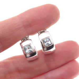 Joseph Esposito 925 Sterling Silver Vintage Real Blue Topaz Hoop Earrings