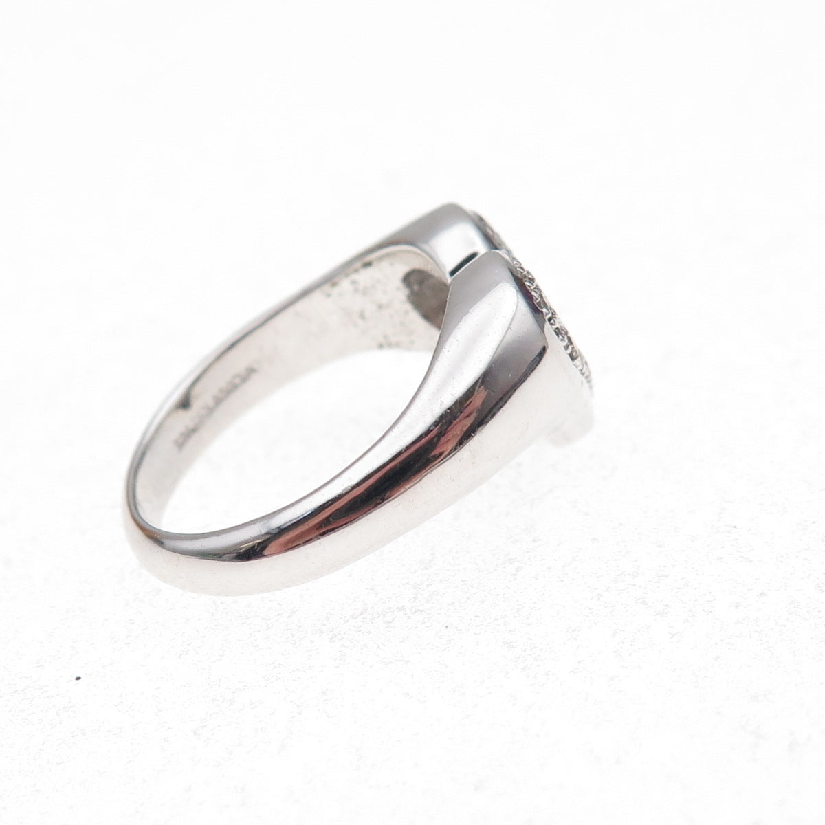 925 Sterling Silver Mexico Real Round-Cut Diamond Heart Signet Ring Size 7