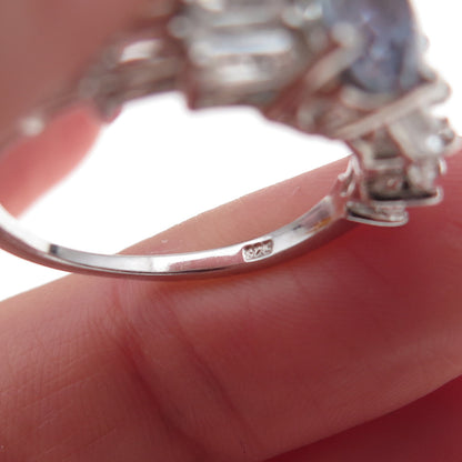 Chuck Clemency 925 Sterling Silver Real Iolite & White Topaz Ring Size 8.25
