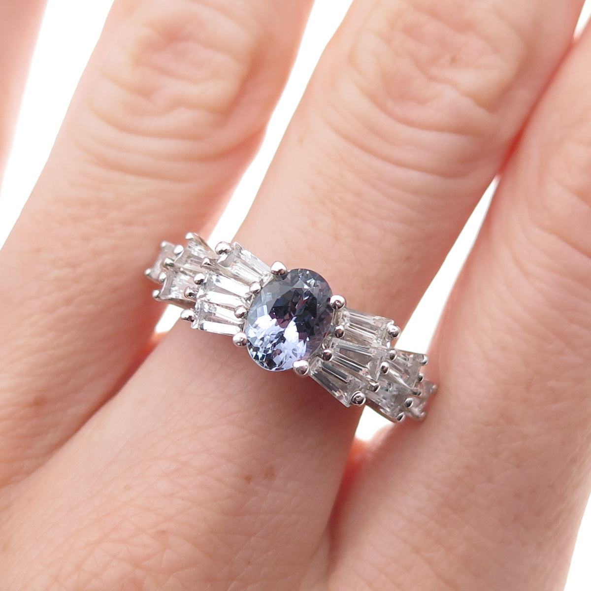 Chuck Clemency 925 Sterling Silver Real Iolite & White Topaz Ring Size 8.25