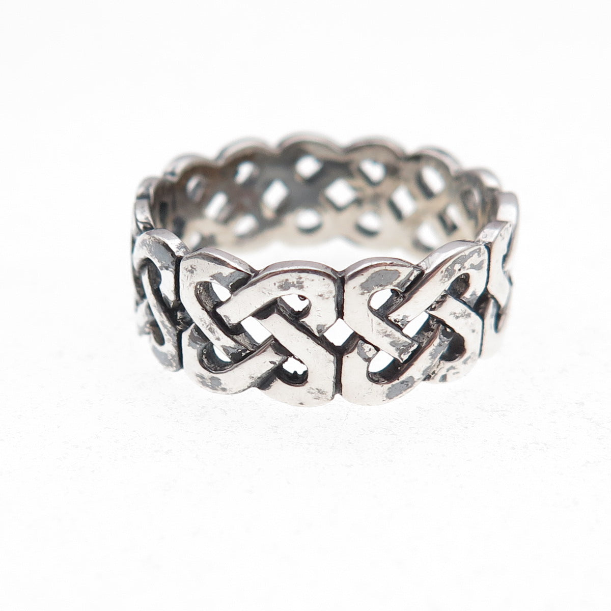925 Sterling Silver Vintage Celtic Knot Oxidized Band Ring Size 7