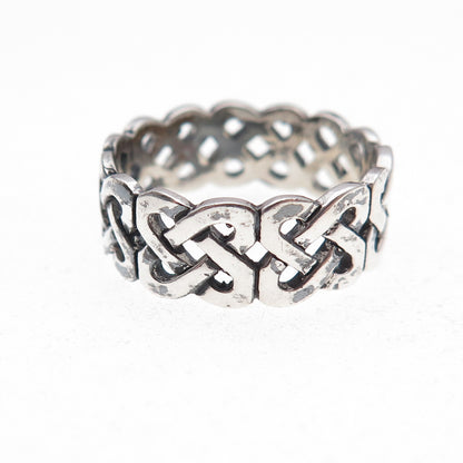 925 Sterling Silver Vintage Celtic Knot Oxidized Band Ring Size 7