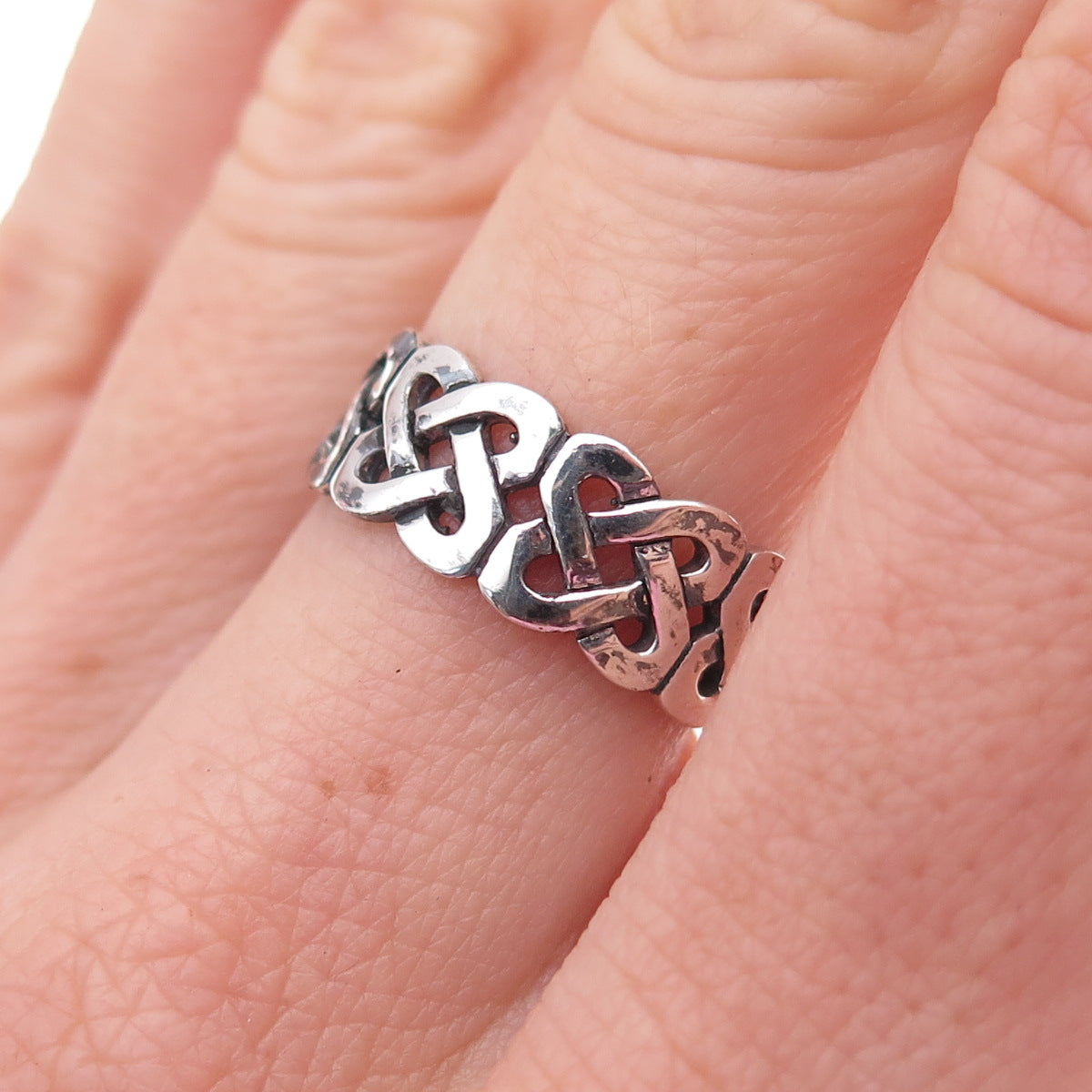 925 Sterling Silver Vintage Celtic Knot Oxidized Band Ring Size 7