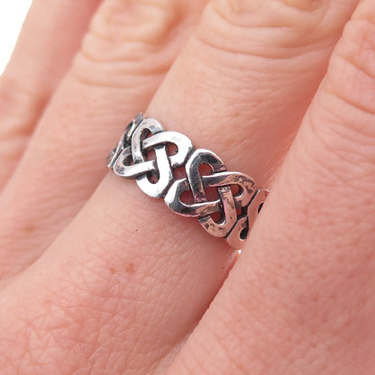 925 Sterling Silver Vintage Celtic Knot Oxidized Band Ring Size 7