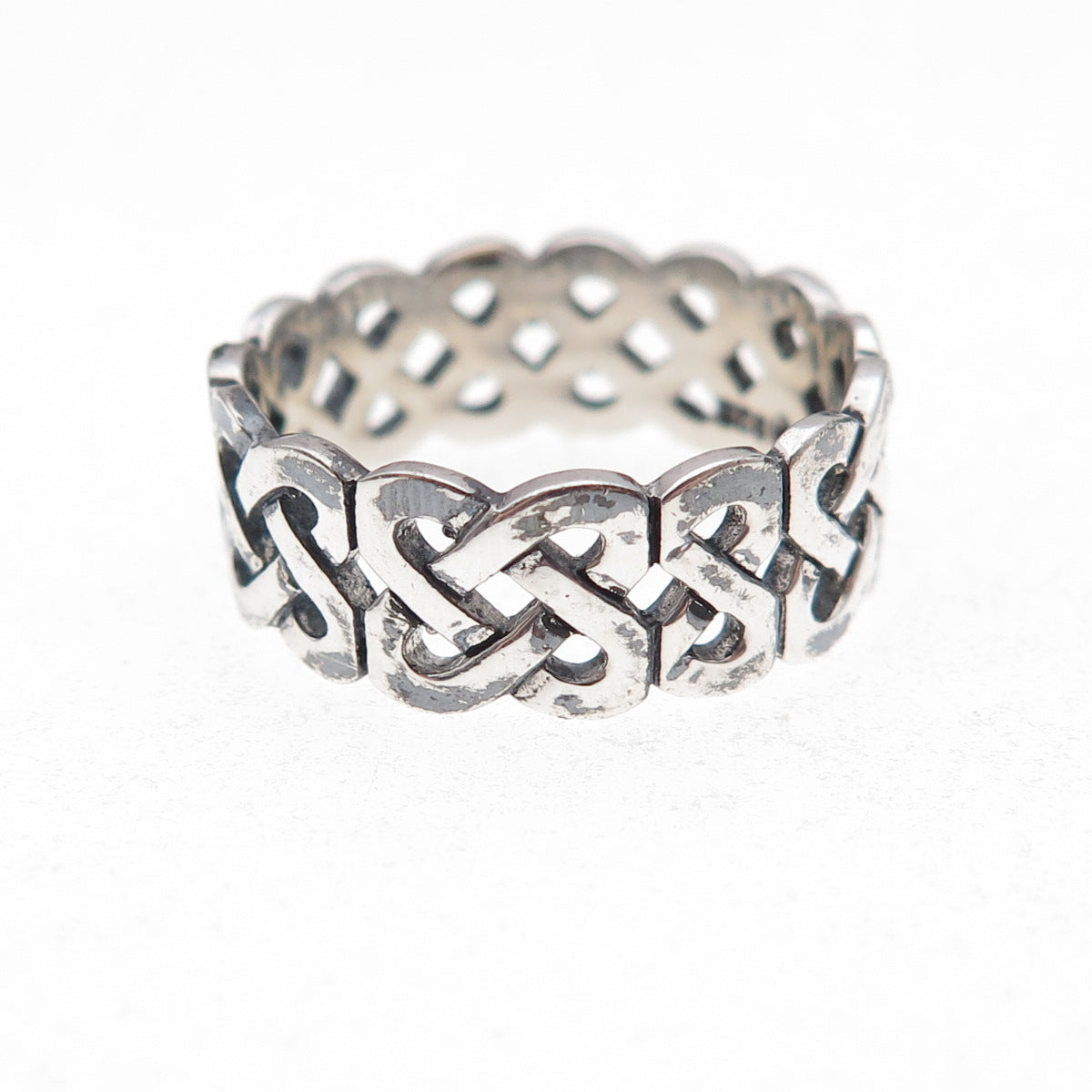 925 Sterling Silver Vintage Celtic Knot Oxidized Band Ring Size 7