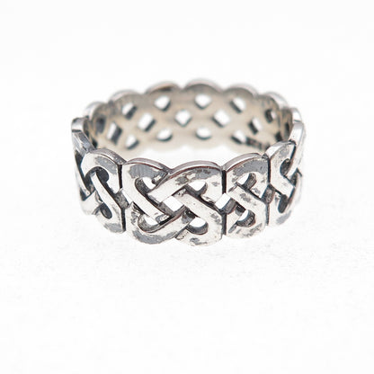925 Sterling Silver Vintage Celtic Knot Oxidized Band Ring Size 7