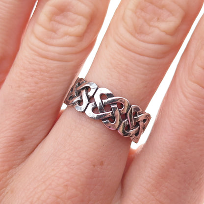 925 Sterling Silver Vintage Celtic Knot Oxidized Band Ring Size 7