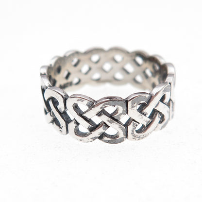 925 Sterling Silver Vintage Celtic Knot Oxidized Band Ring Size 7