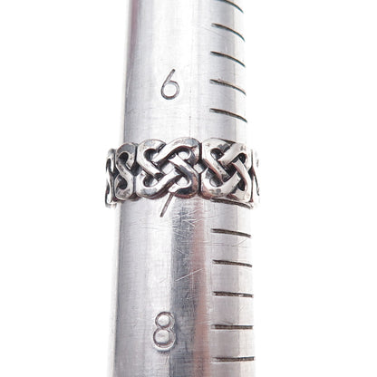 925 Sterling Silver Vintage Celtic Knot Oxidized Band Ring Size 7