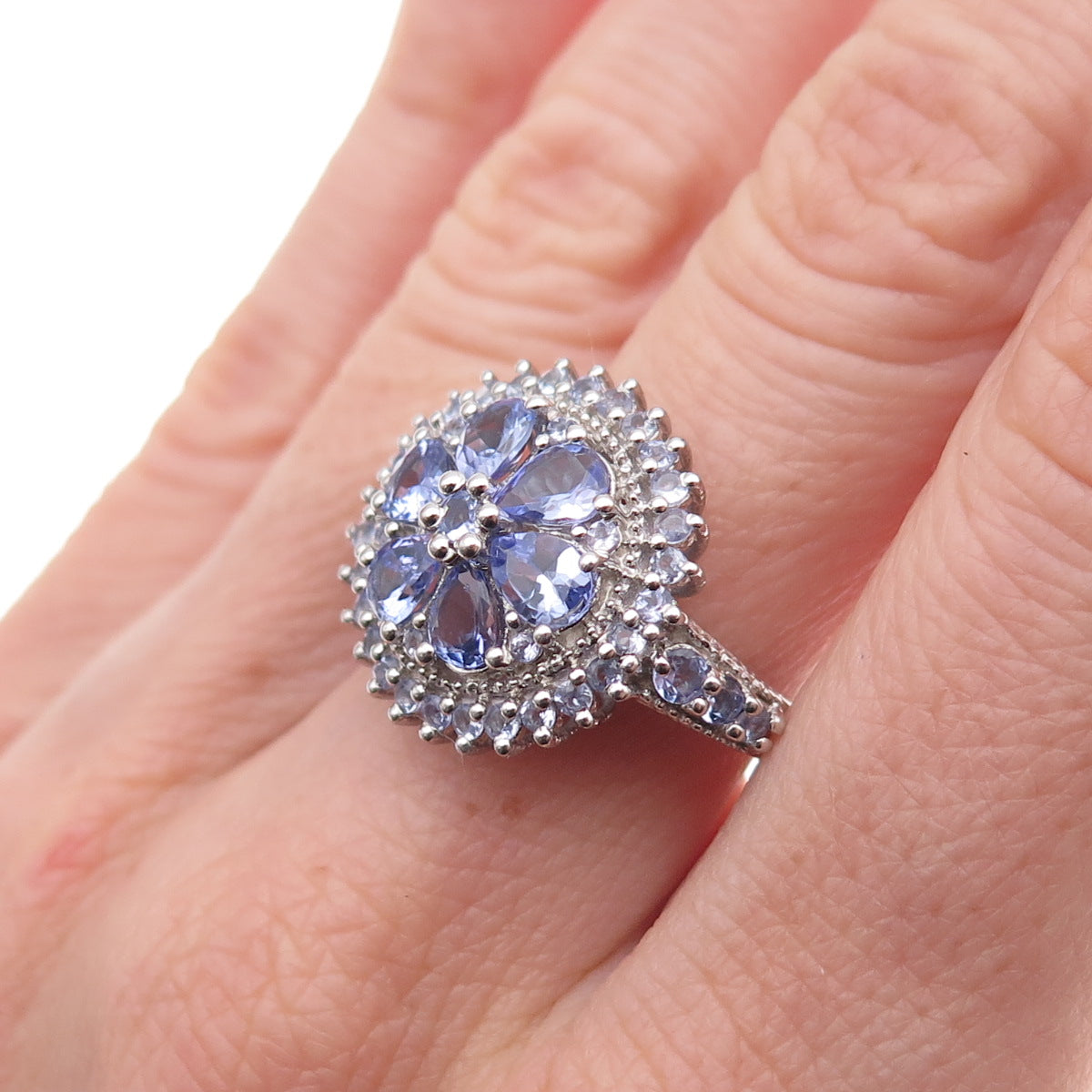 Chuck Clemency 925 Sterling Silver Real Pear & Round-Cut Tanzanite Ring Size 8