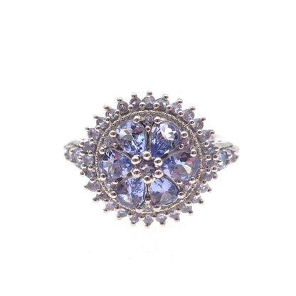 Chuck Clemency 925 Sterling Silver Real Pear & Round-Cut Tanzanite Ring Size 8