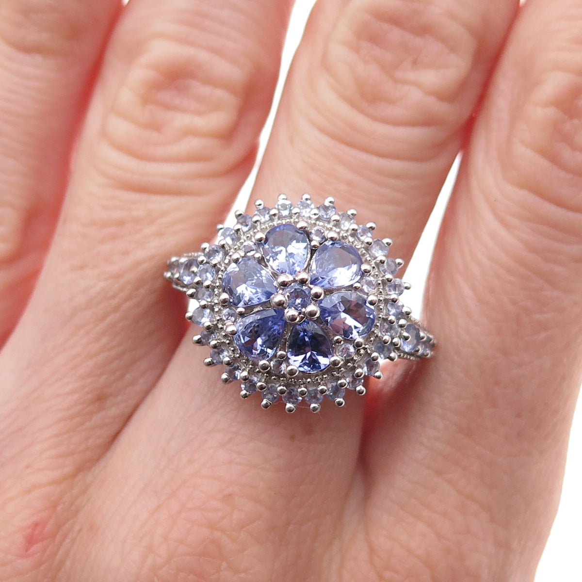 Chuck Clemency 925 Sterling Silver Real Pear & Round-Cut Tanzanite Ring Size 8