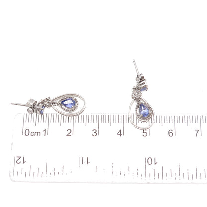 Chuck Clemency Sterling Silver Real Tanzanite & White Topaz Teardrop Earrings