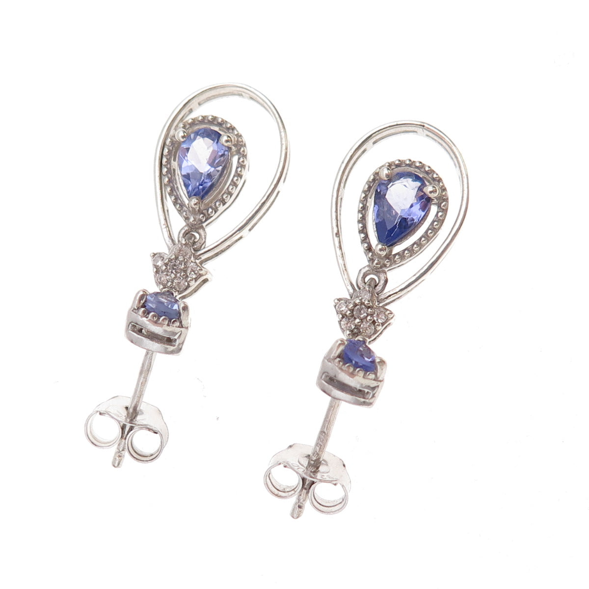 Chuck Clemency Sterling Silver Real Tanzanite & White Topaz Teardrop Earrings