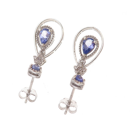 Chuck Clemency Sterling Silver Real Tanzanite & White Topaz Teardrop Earrings