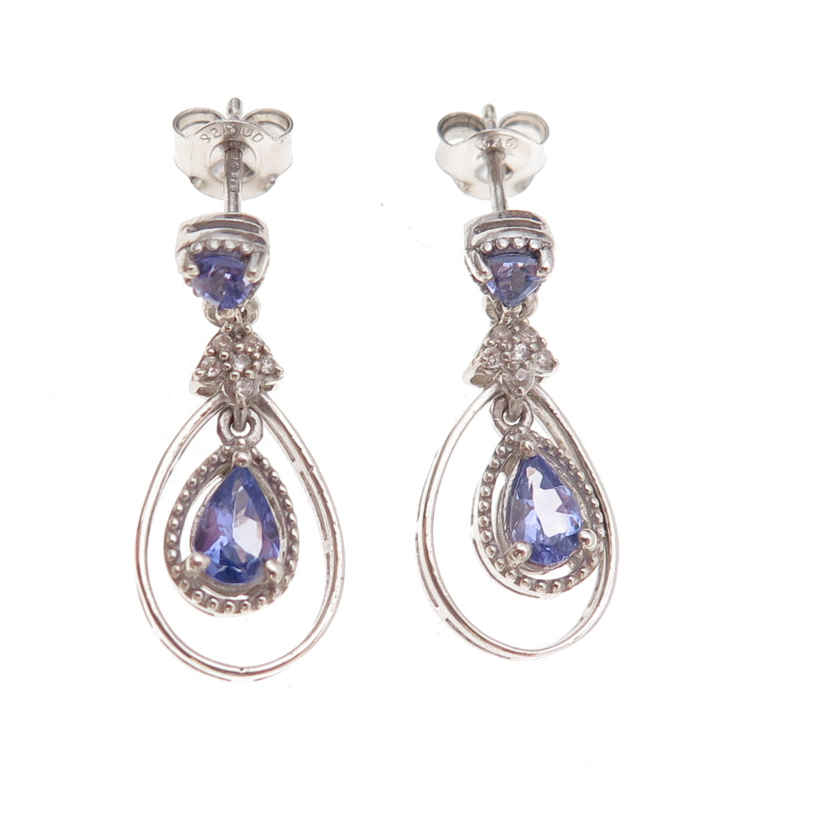 Chuck Clemency Sterling Silver Real Tanzanite & White Topaz Teardrop Earrings