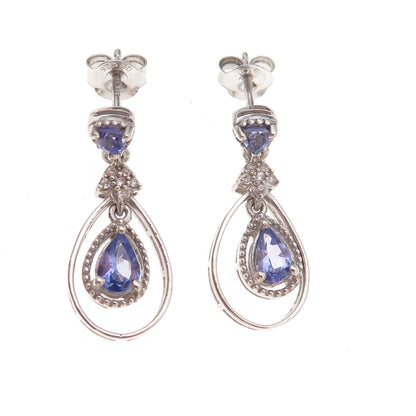 Chuck Clemency Sterling Silver Real Tanzanite & White Topaz Teardrop Earrings