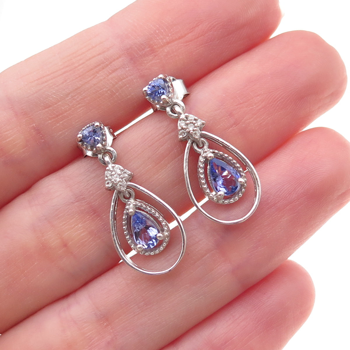 Chuck Clemency Sterling Silver Real Tanzanite & White Topaz Teardrop Earrings