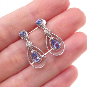 Chuck Clemency Sterling Silver Real Tanzanite & White Topaz Teardrop Earrings
