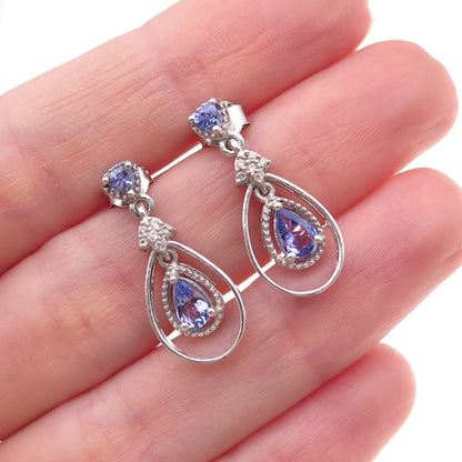 Chuck Clemency Sterling Silver Real Tanzanite & White Topaz Teardrop Earrings