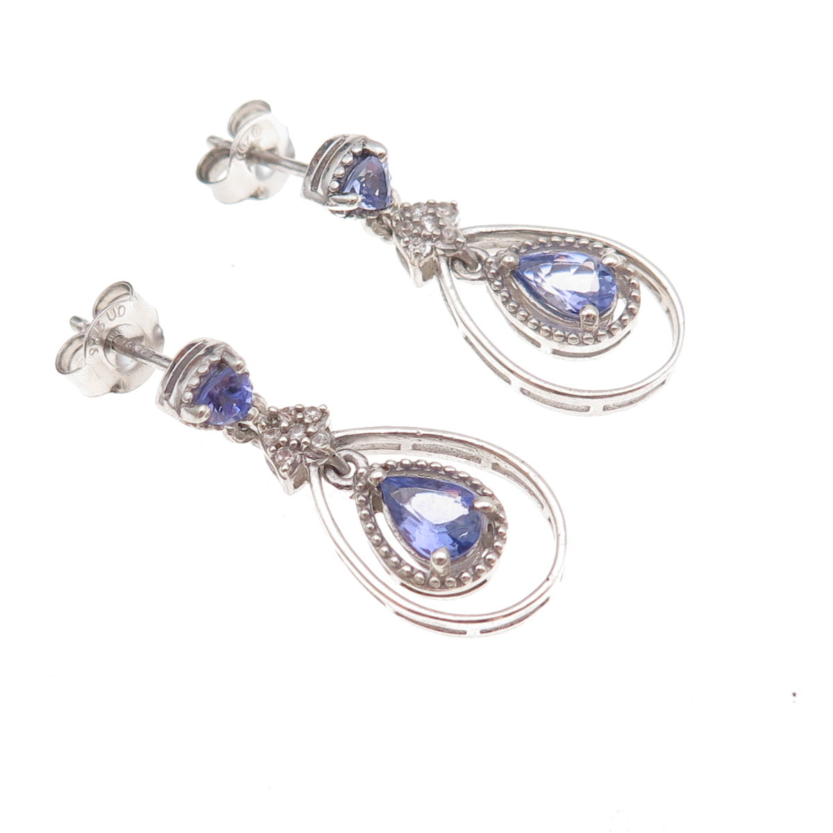 Chuck Clemency Sterling Silver Real Tanzanite & White Topaz Teardrop Earrings