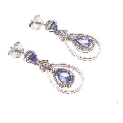 Chuck Clemency Sterling Silver Real Tanzanite & White Topaz Teardrop Earrings