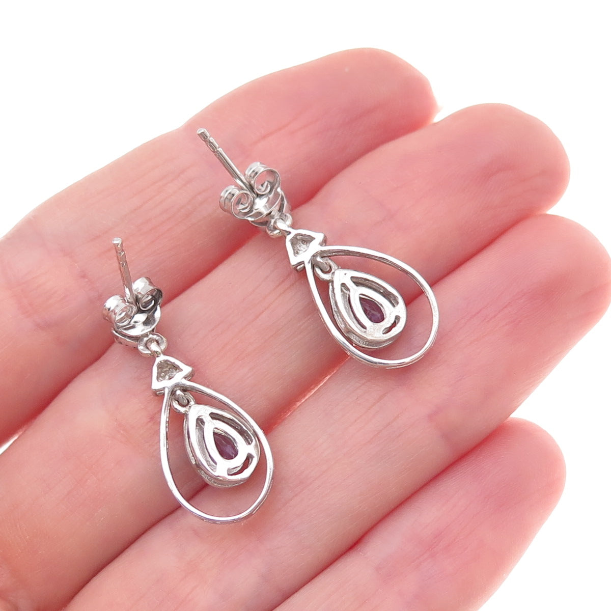 Chuck Clemency Sterling Silver Real Tanzanite & White Topaz Teardrop Earrings