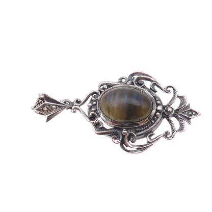 M.R.F. Resources 925 Sterling Silver Vintage Labradorite Floral Charm Pendant