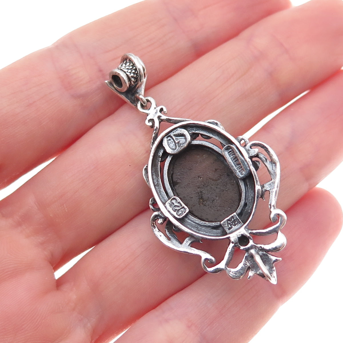 M.R.F. Resources 925 Sterling Silver Vintage Labradorite Floral Charm Pendant