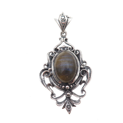 M.R.F. Resources 925 Sterling Silver Vintage Labradorite Floral Charm Pendant