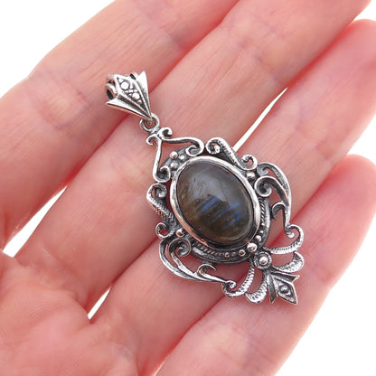 M.R.F. Resources 925 Sterling Silver Vintage Labradorite Floral Charm Pendant