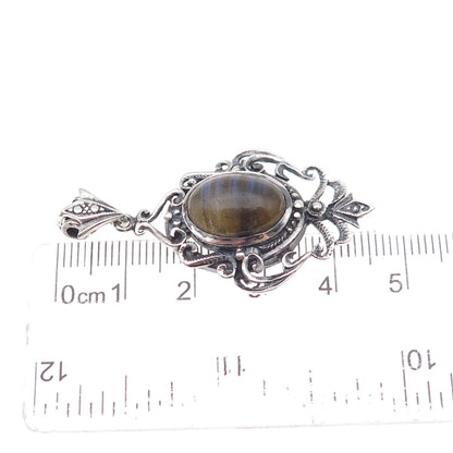 M.R.F. Resources 925 Sterling Silver Vintage Labradorite Floral Charm Pendant