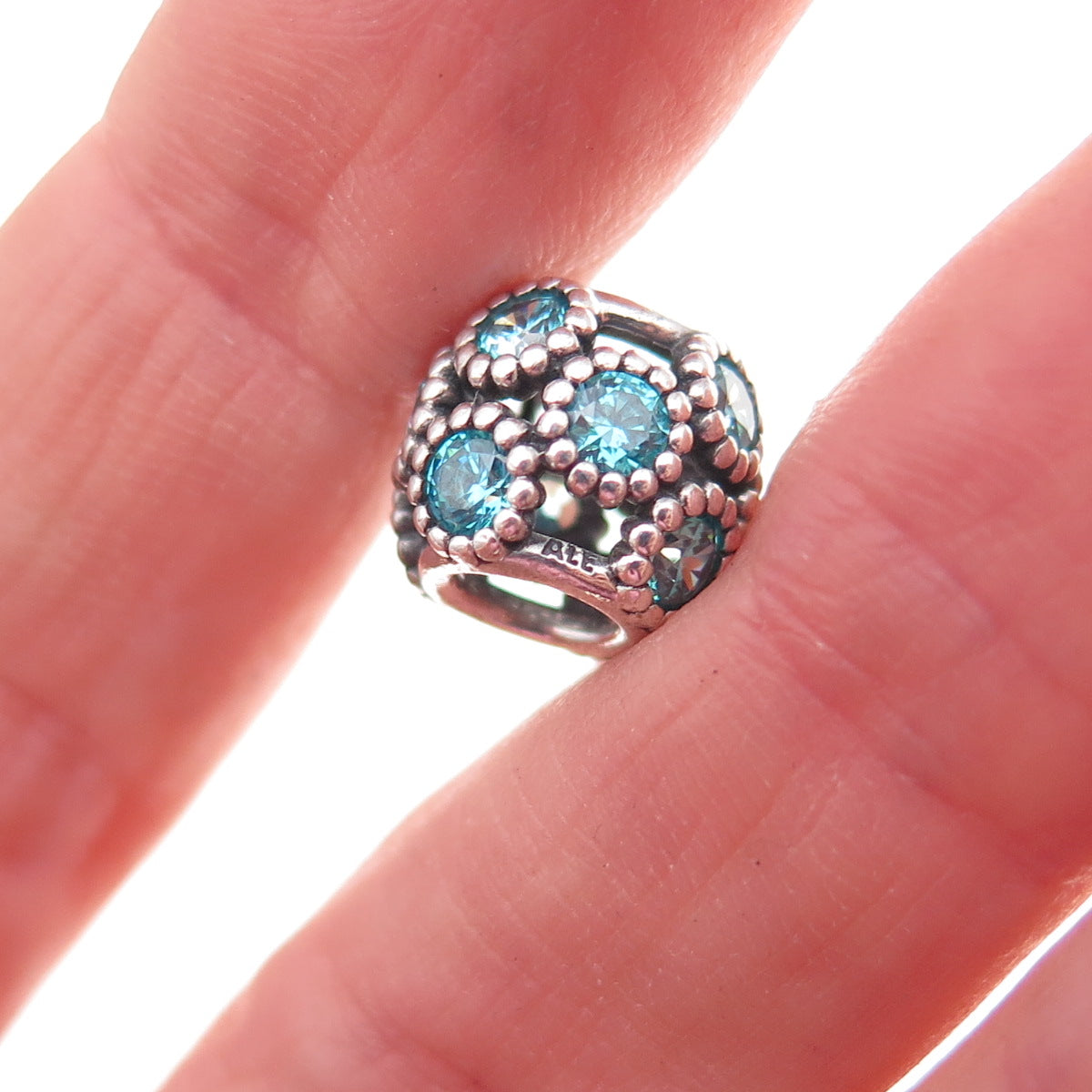 Pandora 925 Sterling Silver Blue C Z Studded Lights Slide Bead Charm