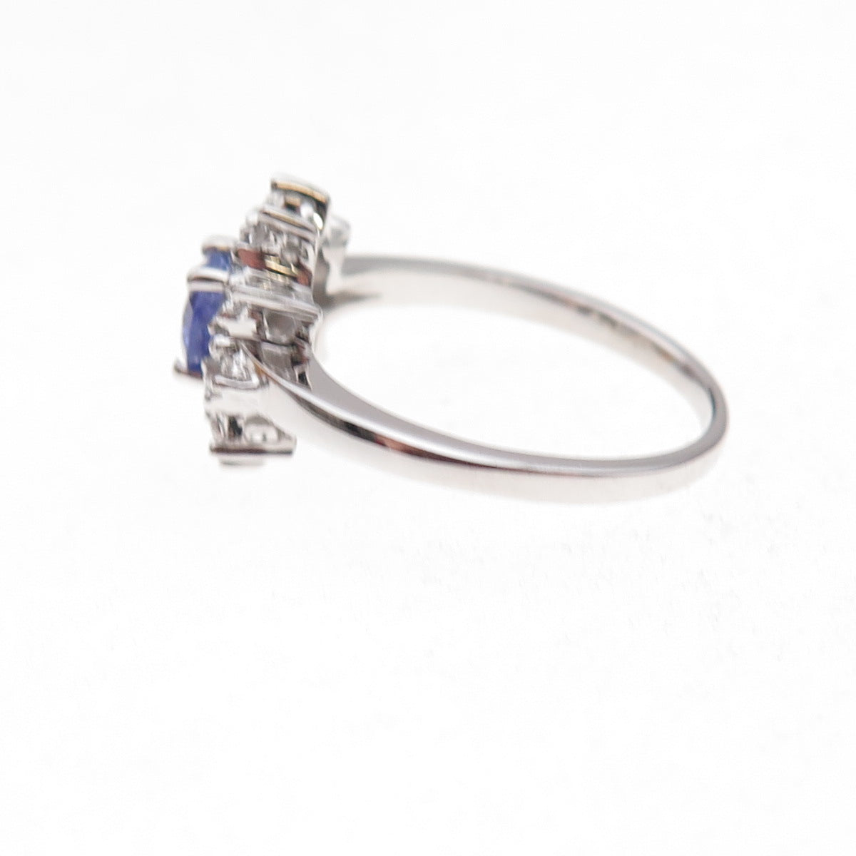 925 Sterling Silver Real Round-Cut Tanzanite & White Topaz Floral Ring Size 8