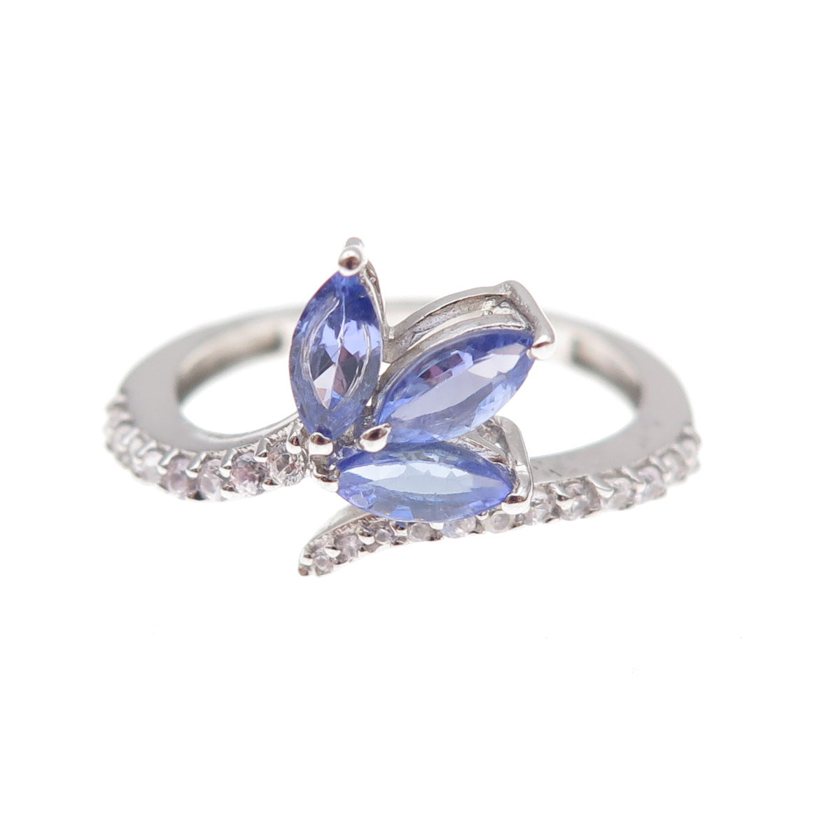 Chuck Clemency 925 Sterling Silver Real Tanzanite & White Topaz Ring Size 8