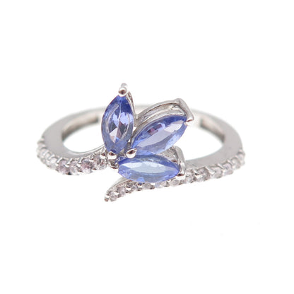 Chuck Clemency 925 Sterling Silver Real Tanzanite & White Topaz Ring Size 8