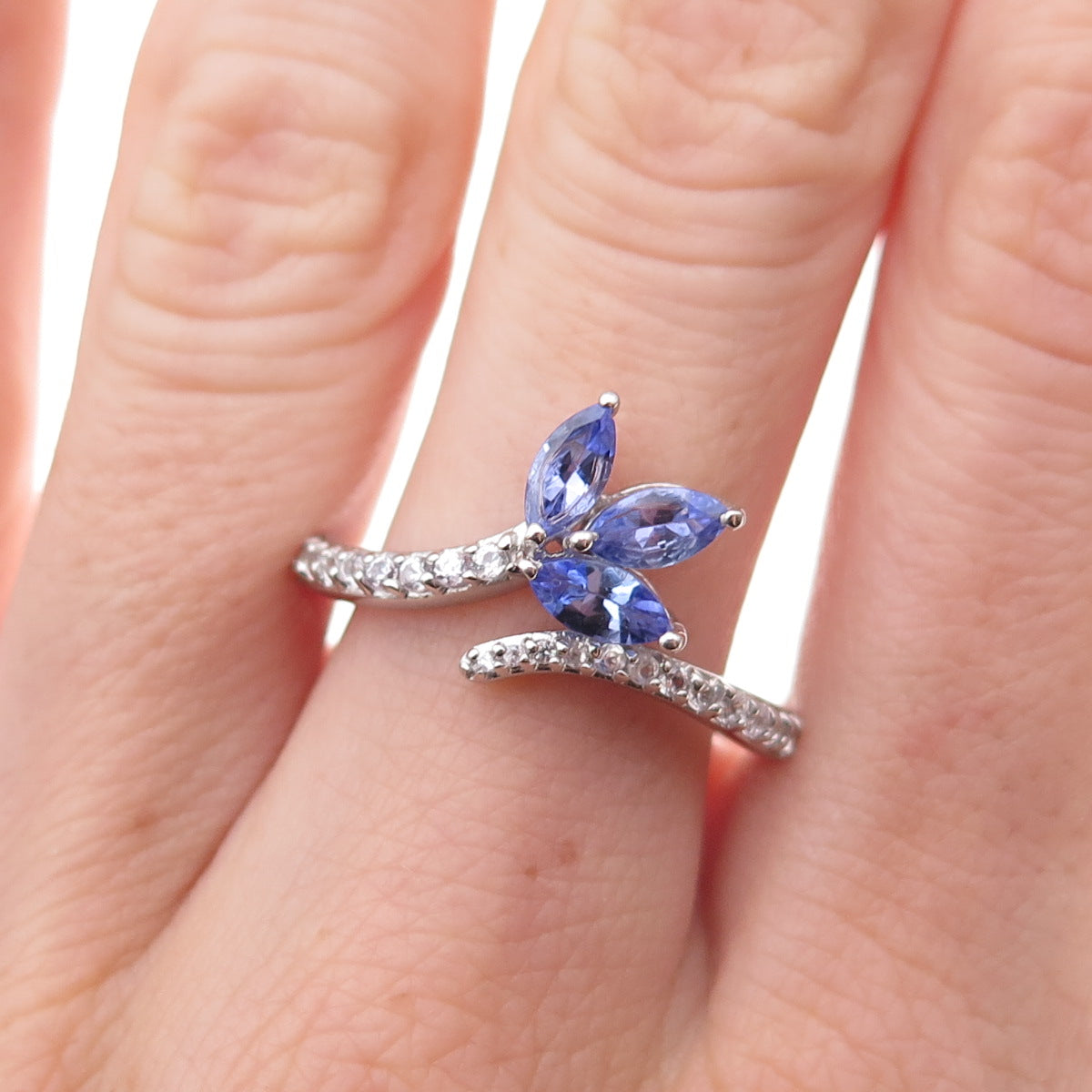 Chuck Clemency 925 Sterling Silver Real Tanzanite & White Topaz Ring Size 8