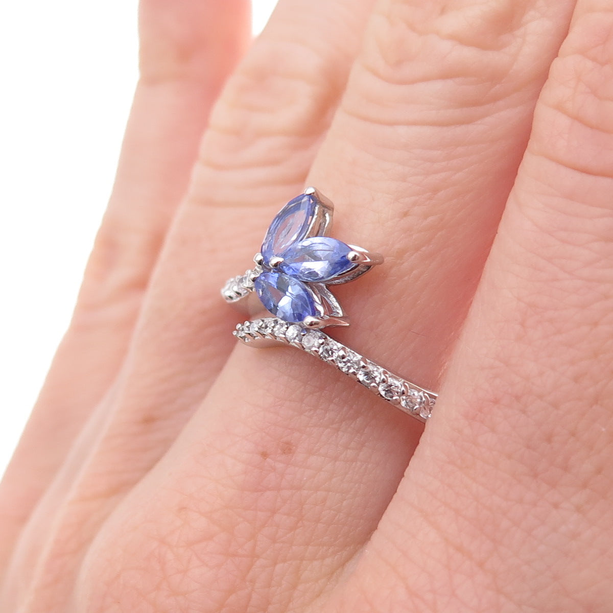 Chuck Clemency 925 Sterling Silver Real Tanzanite & White Topaz Ring Size 8